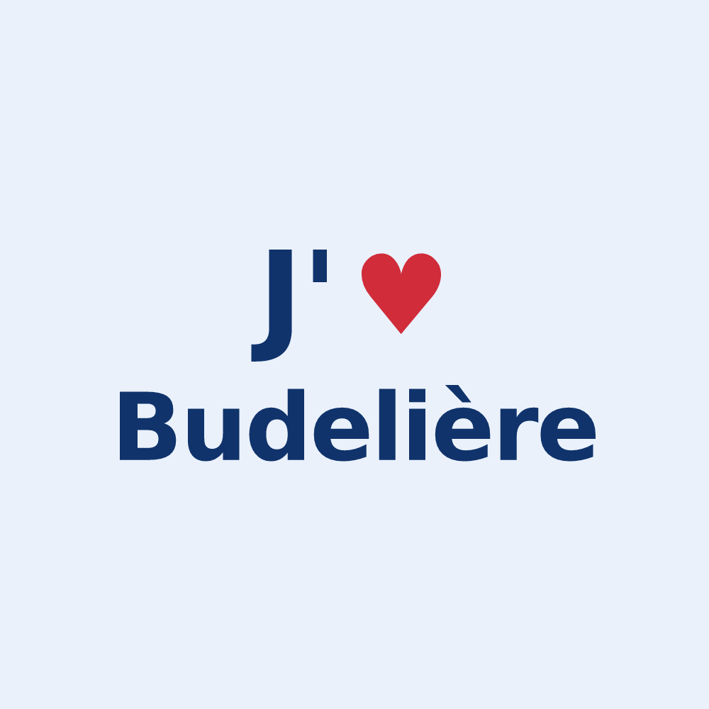 Sticker personnalisé Budelière — design J'aime Budelière
