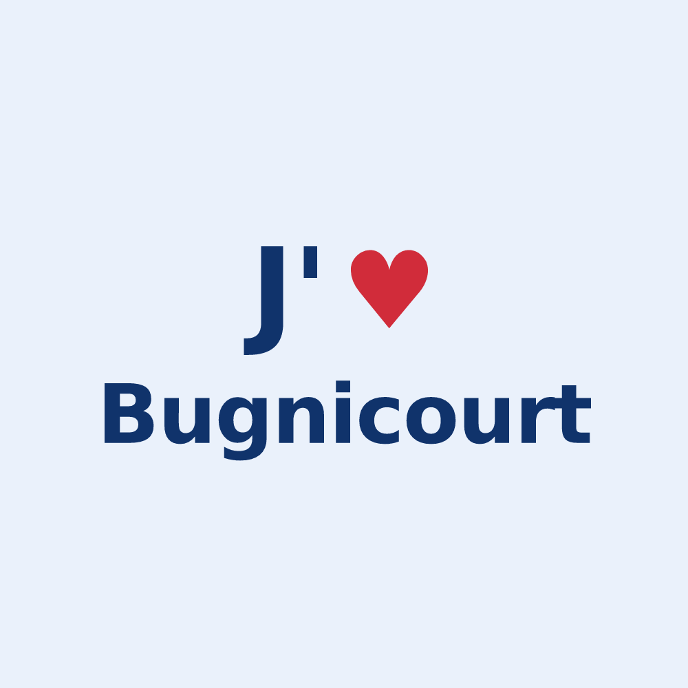 Sticker personnalisé Bugnicourt — design « J'aime Bugnicourt » imprimé sur le sticker