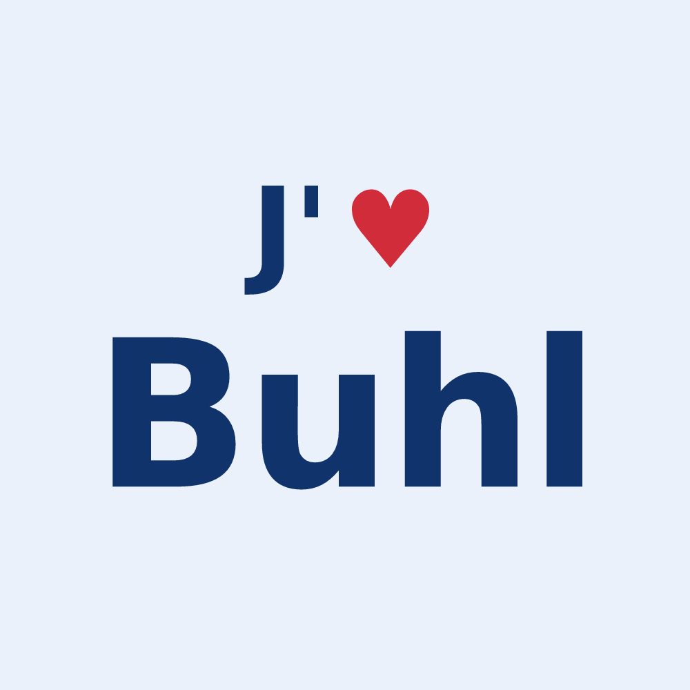 Sticker personnalisé Buhl — design « J'aime Buhl » imprimé sur le sticker