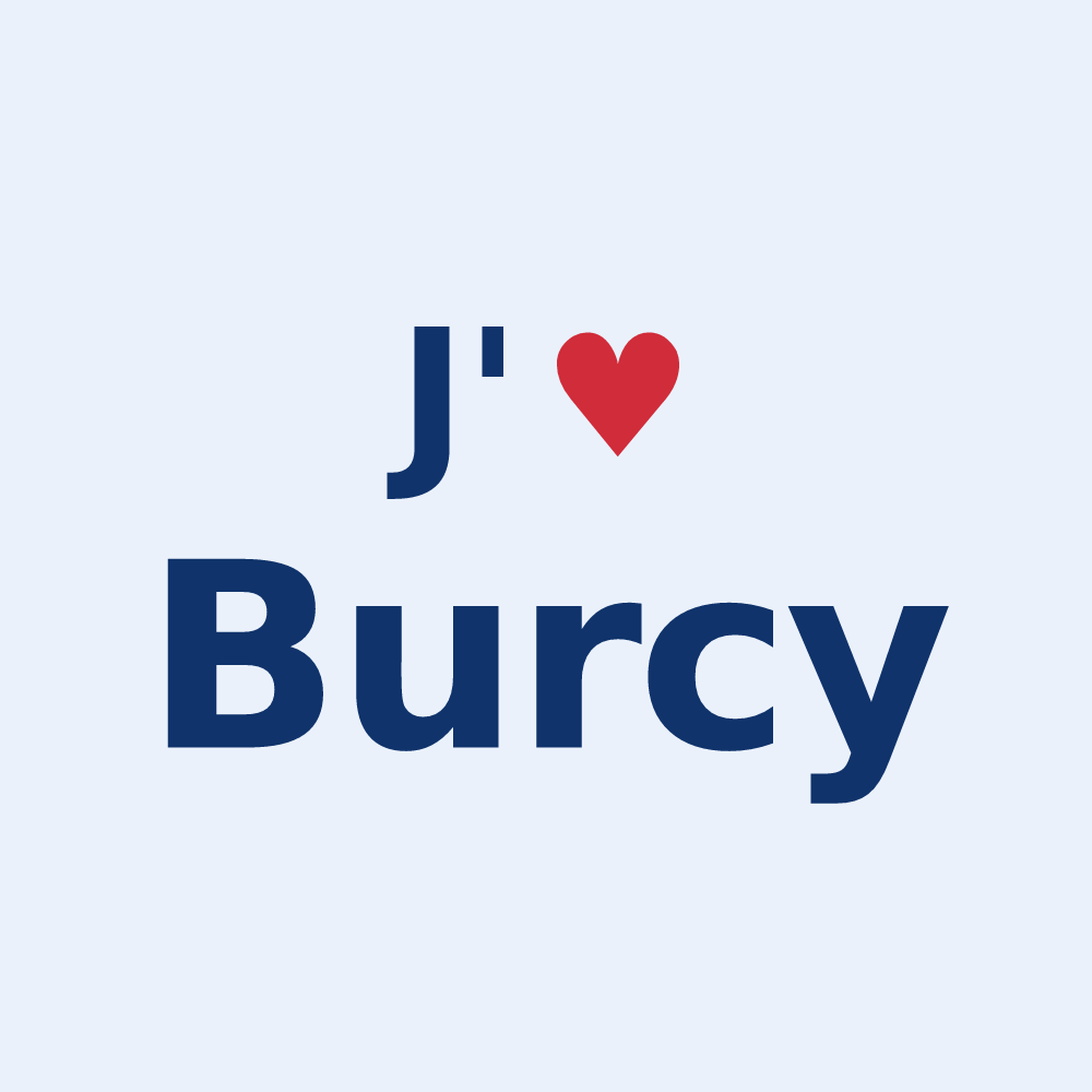 Sticker personnalisé Burcy — design « J'aime Burcy » imprimé sur le sticker