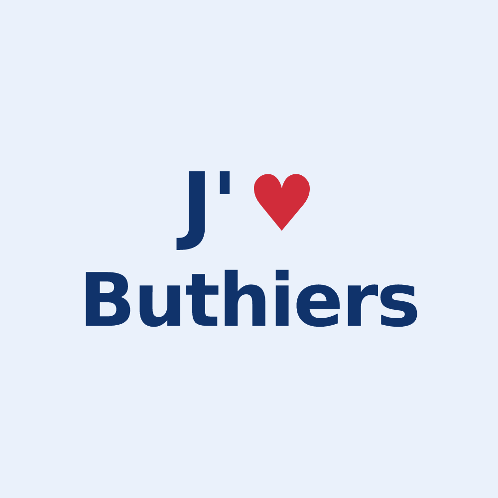 Sticker personnalisé Buthiers — design « J'aime Buthiers » imprimé sur le sticker