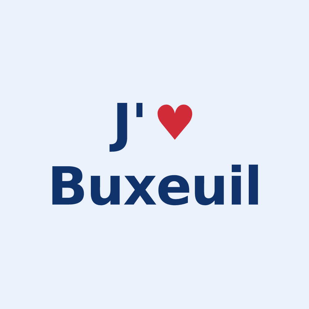 Sticker personnalisé Buxeuil — design « J'aime Buxeuil » imprimé sur le sticker
