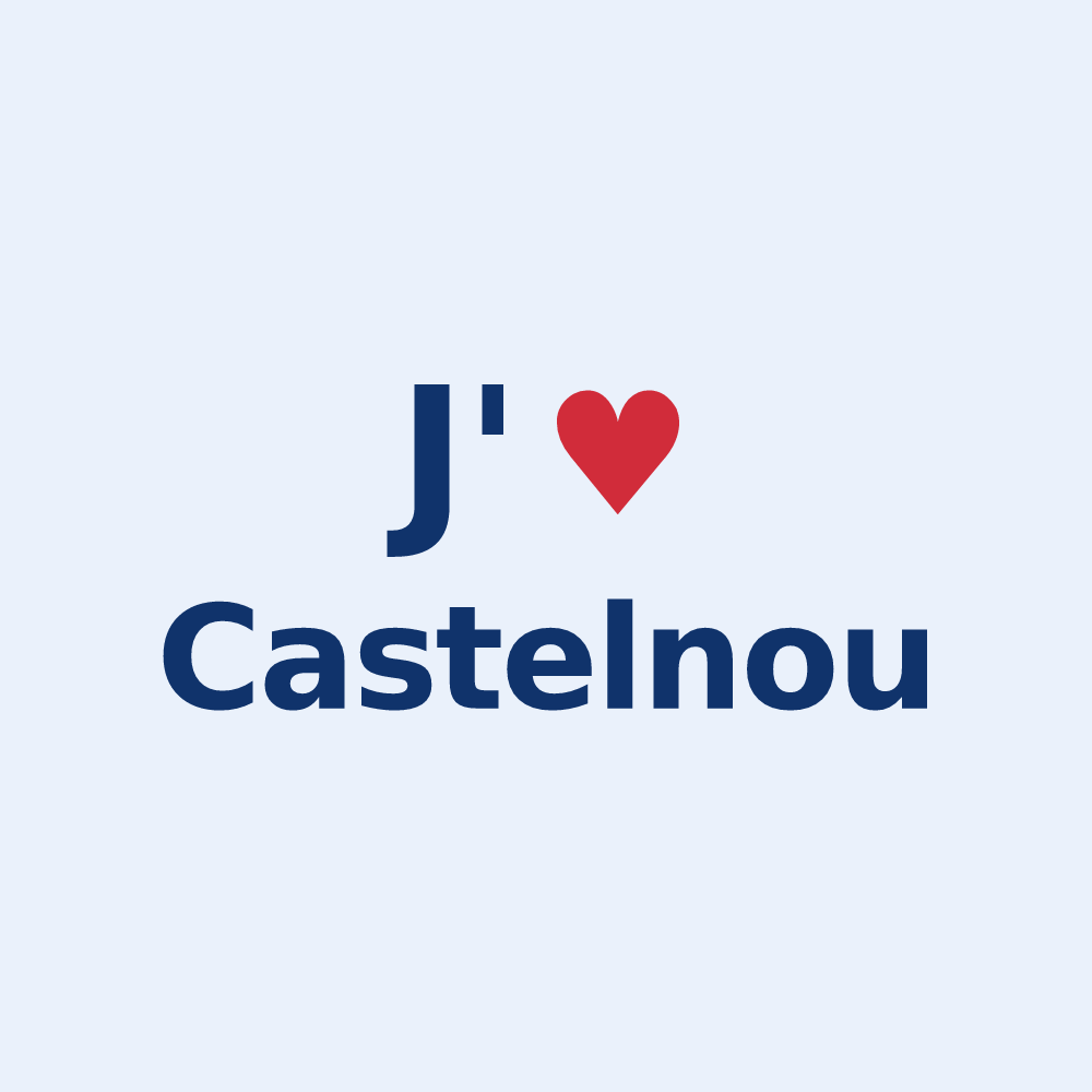 Sticker personnalisé Castelnou — design « J'aime Castelnou » imprimé sur le sticker