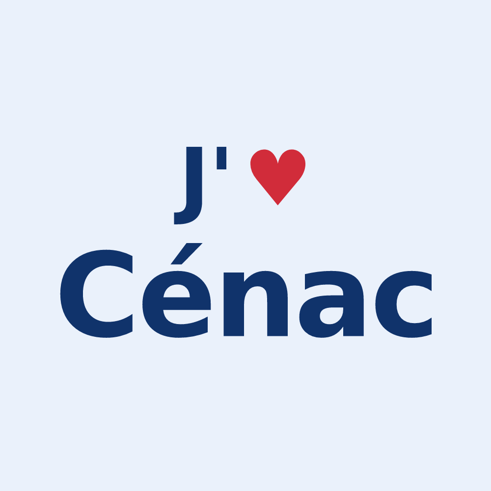 Sticker personnalisé Cénac — design « J'aime Cénac » imprimé sur le sticker