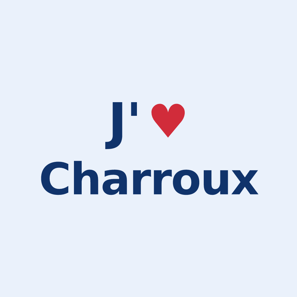Sticker personnalisé Charroux — design « J'aime Charroux » imprimé sur le sticker