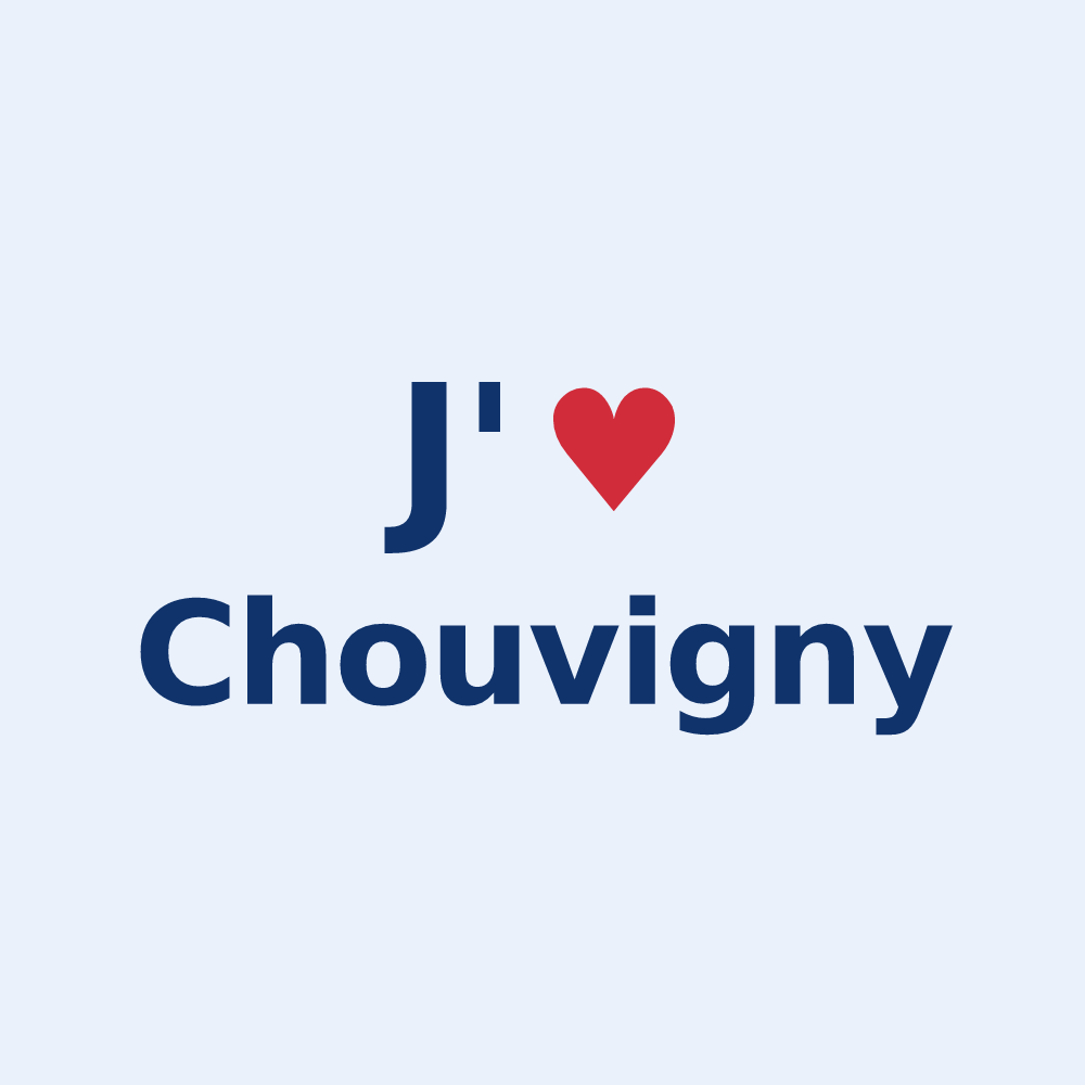 Sticker personnalisé Chouvigny — design « J'aime Chouvigny » imprimé sur le sticker