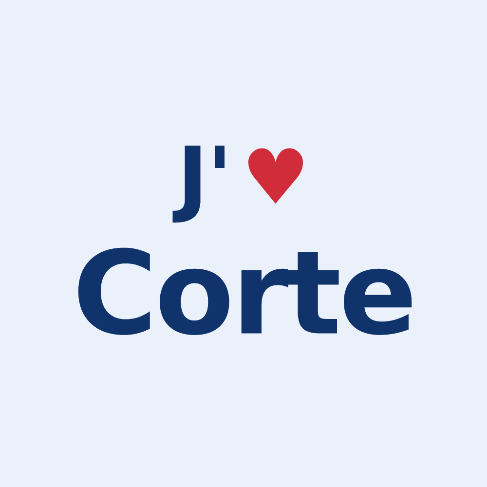 Sticker personnalisé Corte — design « J'aime Corte » imprimé sur le sticker