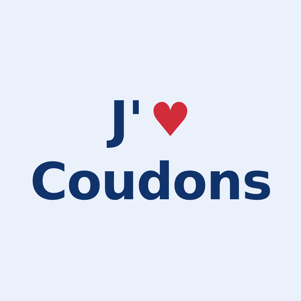 Sticker personnalisé Coudons — design « J'aime Coudons » imprimé sur le sticker