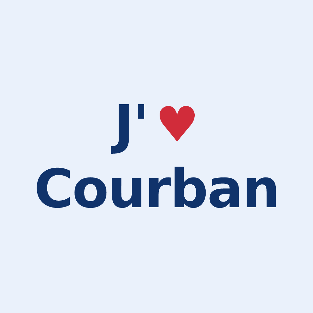 Sticker personnalisé Courban — design « J'aime Courban » imprimé sur le sticker