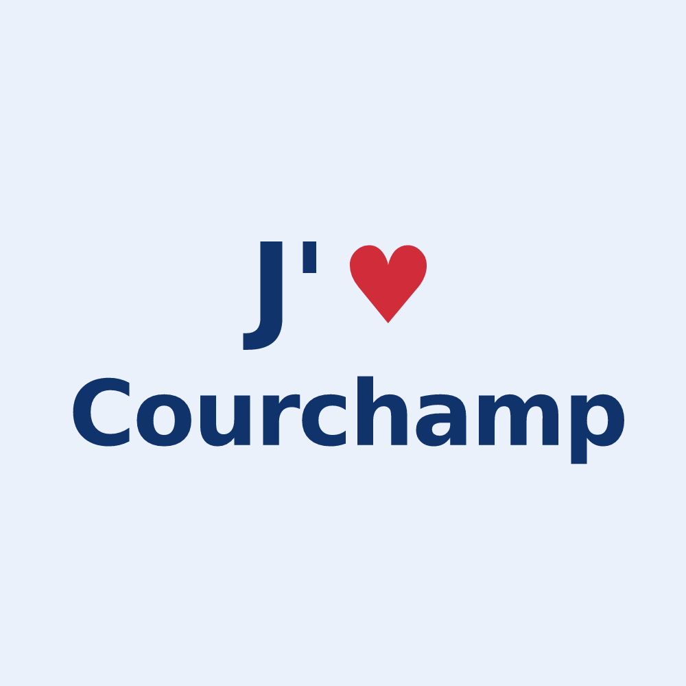 Sticker personnalisé Courchamp — design « J'aime Courchamp » imprimé sur le sticker