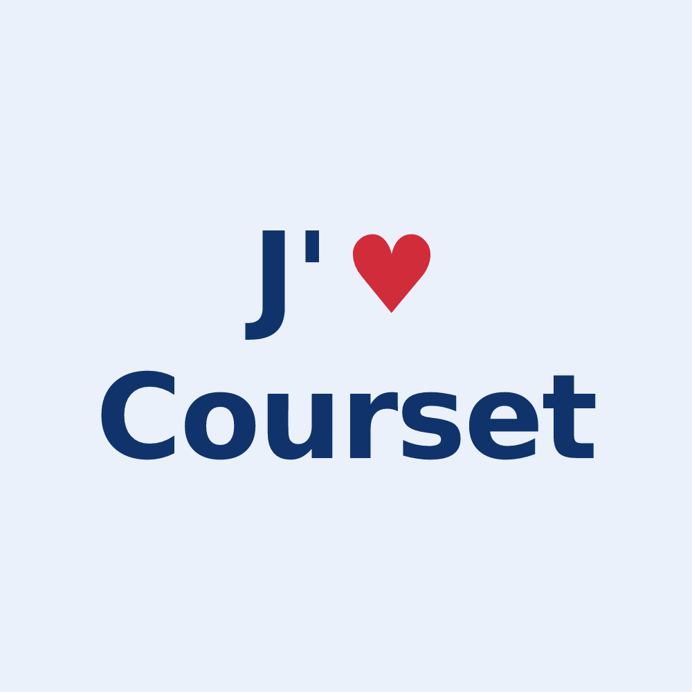 Sticker personnalisé Courset — design « J'aime Courset » imprimé sur le sticker