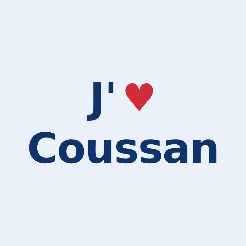 Sticker personnalisé Coussan — design « J'aime Coussan » imprimé sur le sticker