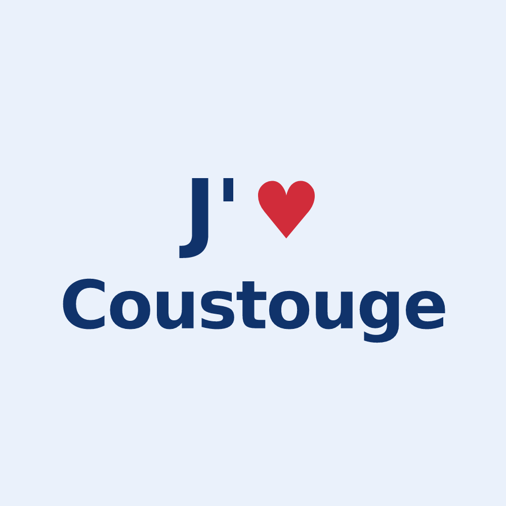 Sticker personnalisé Coustouge — design « J'aime Coustouge » imprimé sur le sticker