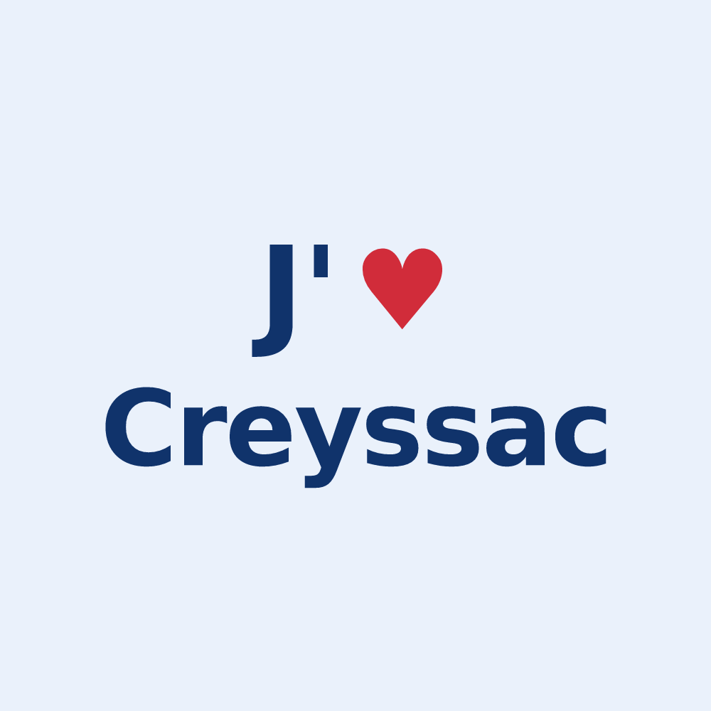 Sticker personnalisé Creyssac — design « J'aime Creyssac » imprimé sur le sticker