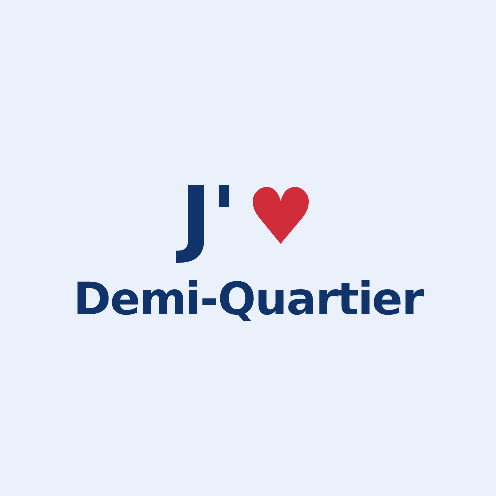Sticker personnalisé Demi-Quartier — design « J'aime Demi-Quartier » imprimé sur le sticker