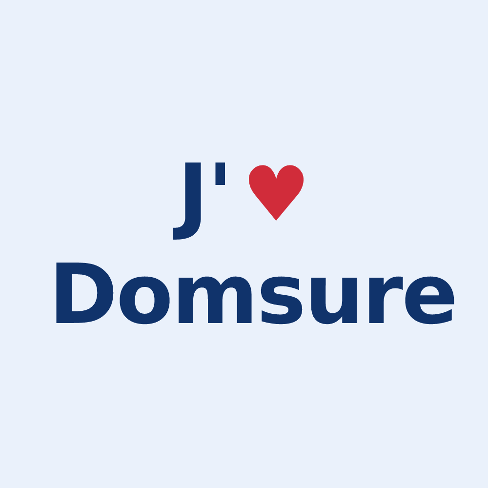 Sticker personnalisé Domsure — design « J'aime Domsure » imprimé sur le sticker
