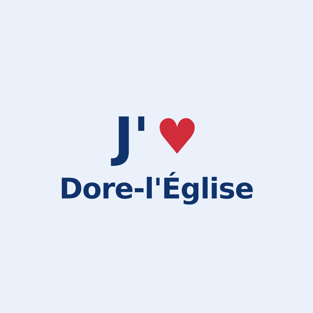 Sticker personnalisé Dore-l'Église — design « J'aime Dore-l'Église » imprimé sur le sticker
