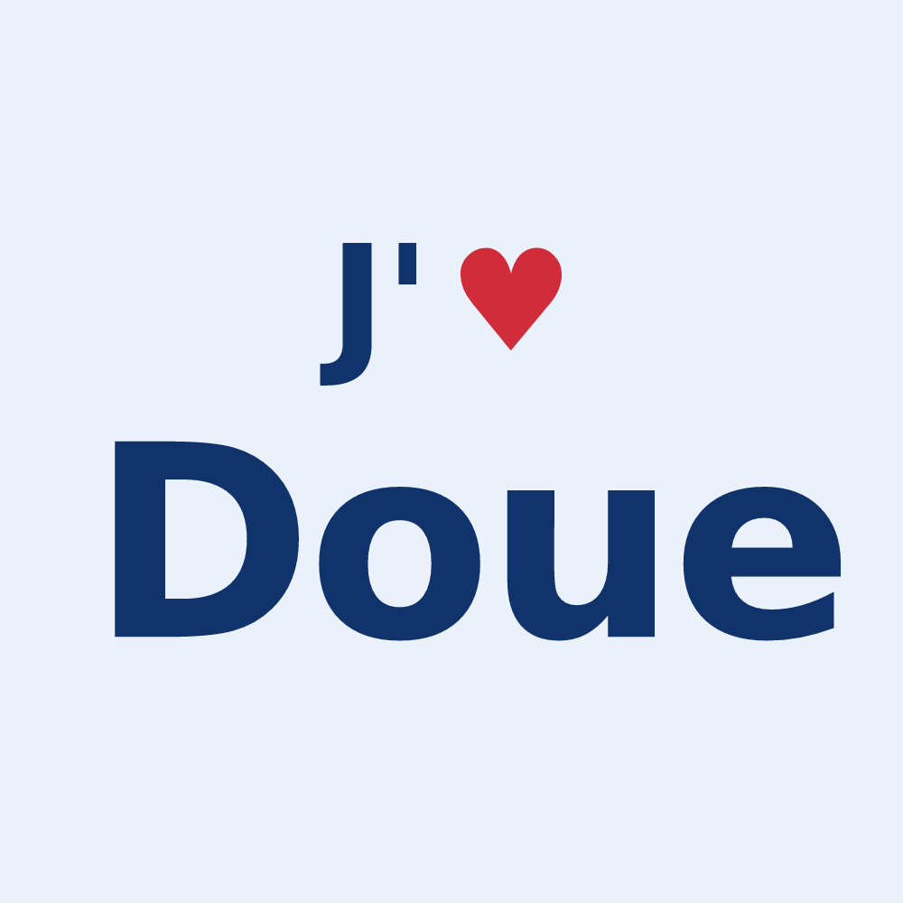 Sticker personnalisé Doue — design « J'aime Doue » imprimé sur le sticker
