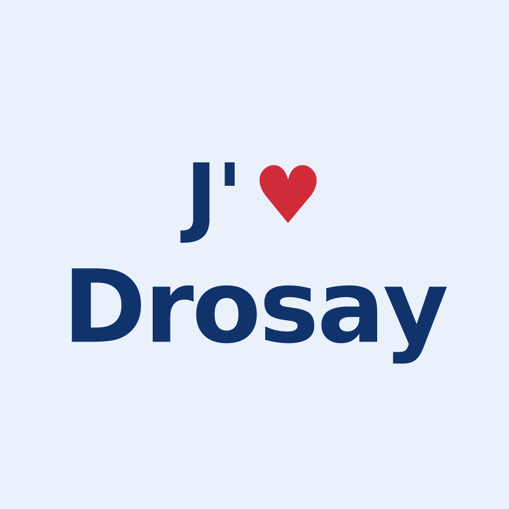 Sticker personnalisé Drosay — design « J'aime Drosay » imprimé sur le sticker