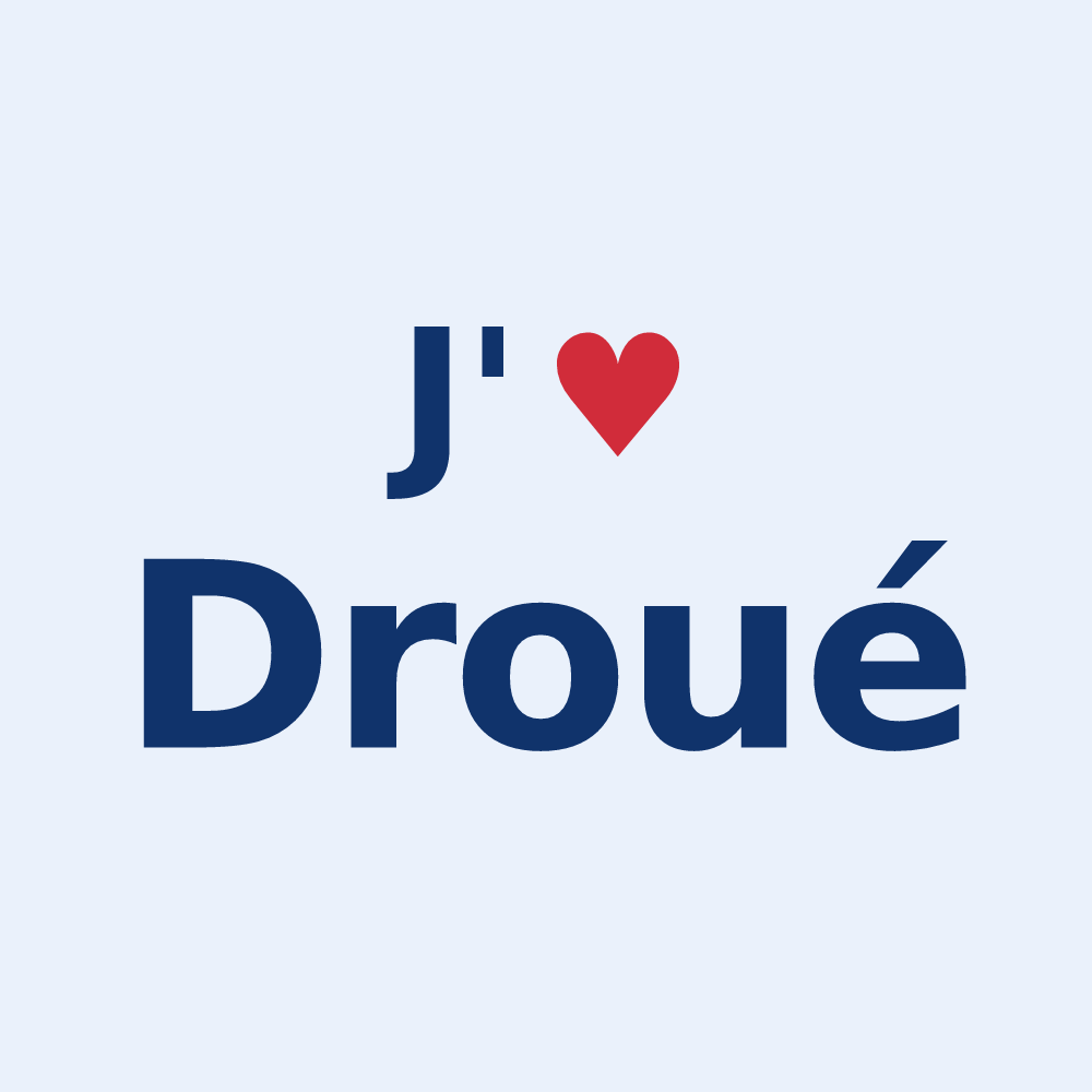 Sticker personnalisé Droué — design J'aime Droué