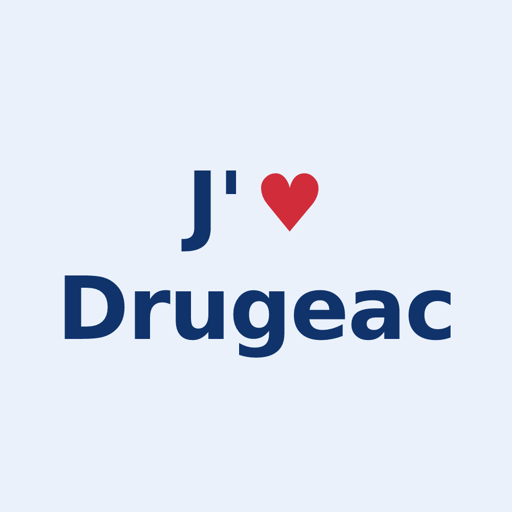 Sticker personnalisé Drugeac — design J'aime Drugeac