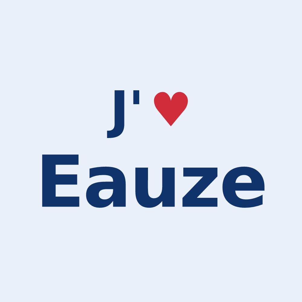 Sticker personnalisé Eauze — design « J'aime Eauze » imprimé sur le sticker