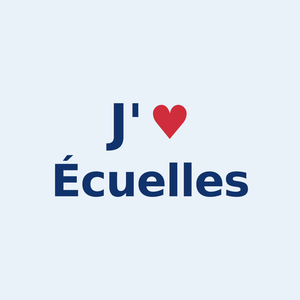 Sticker personnalisé Écuelles — design « J'aime Écuelles » imprimé sur le sticker