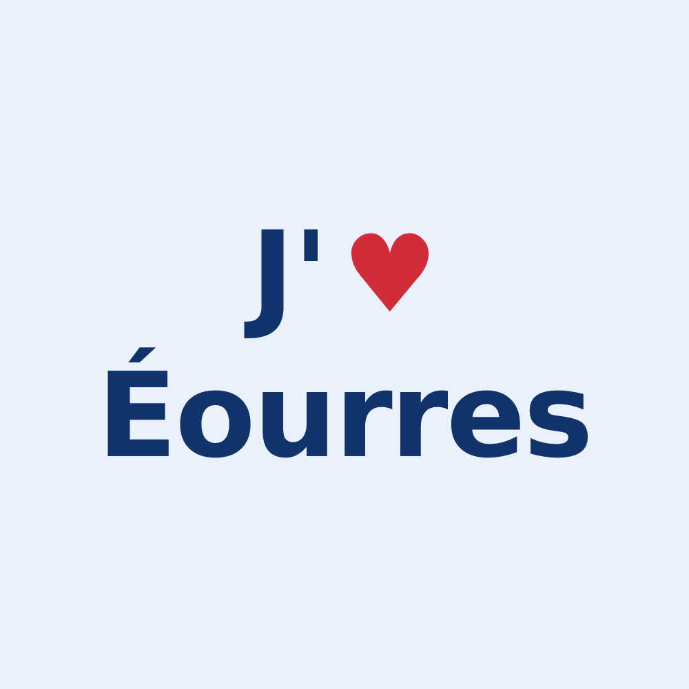 Sticker personnalisé Éourres — design « J'aime Éourres » imprimé sur le sticker