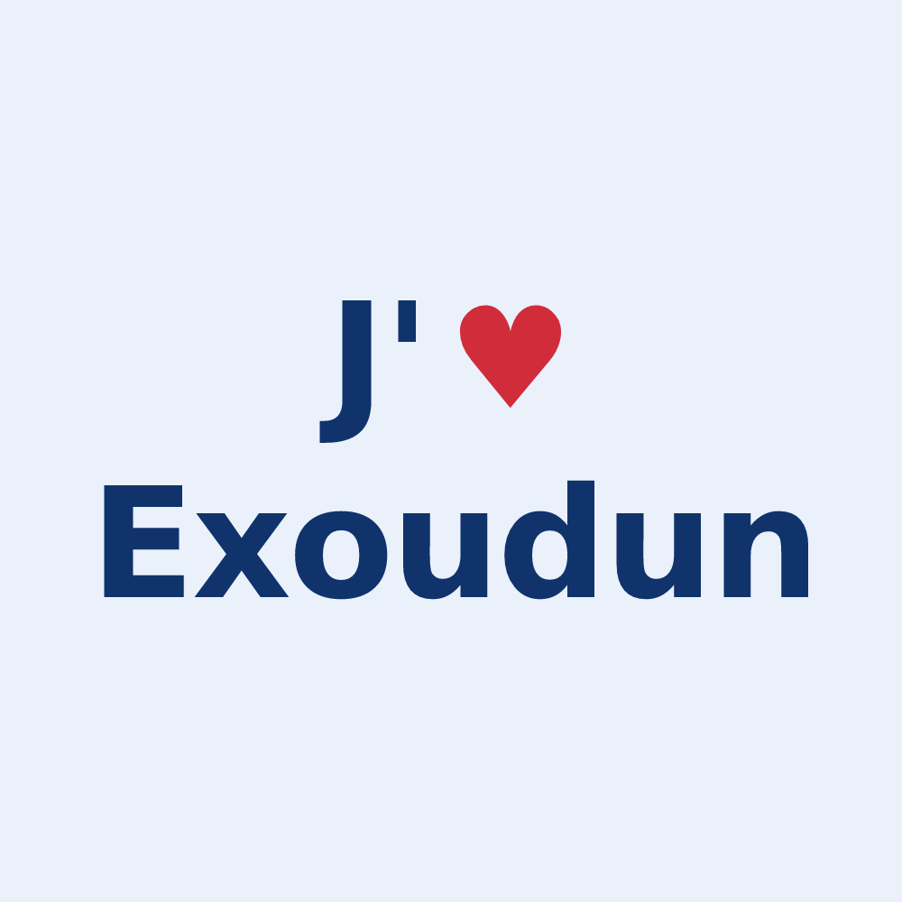 Sticker personnalisé Exoudun — design « J'aime Exoudun » imprimé sur le sticker