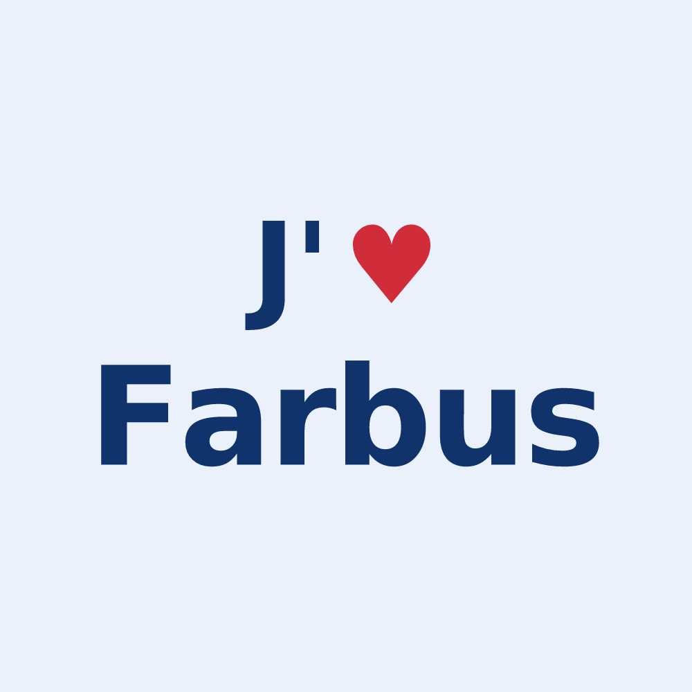 Sticker personnalisé Farbus — design « J'aime Farbus » imprimé sur le sticker