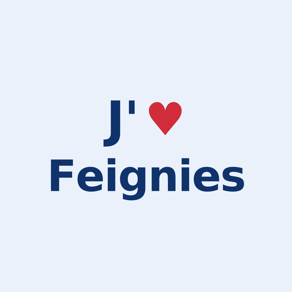 Sticker personnalisé Feignies — design « J'aime Feignies » imprimé sur le sticker