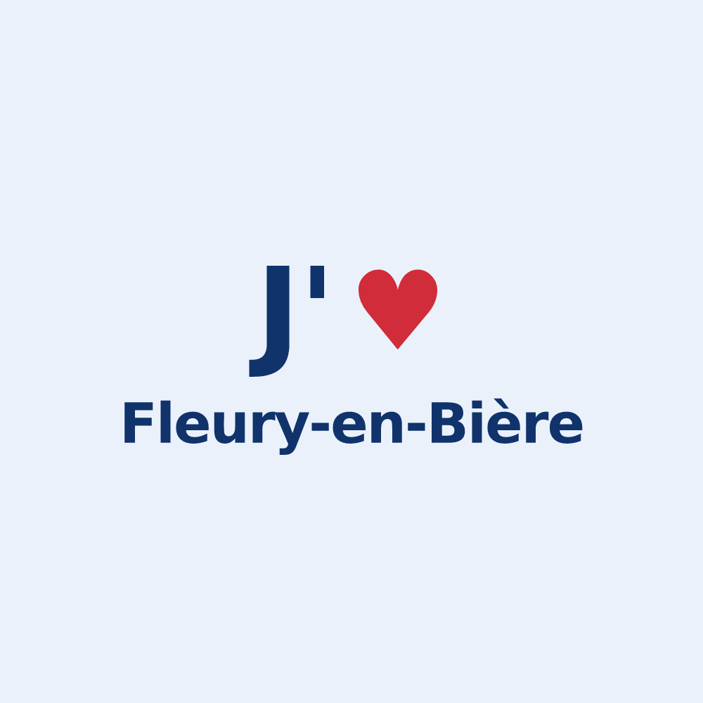 Sticker personnalisé Fleury-en-Bière — design « J'aime Fleury-en-Bière » imprimé sur le sticker