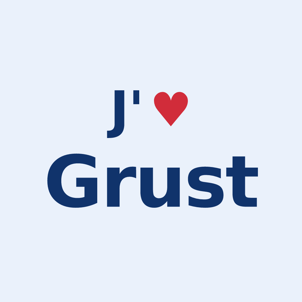 Sticker personnalisé Grust — design « J'aime Grust » imprimé sur le sticker