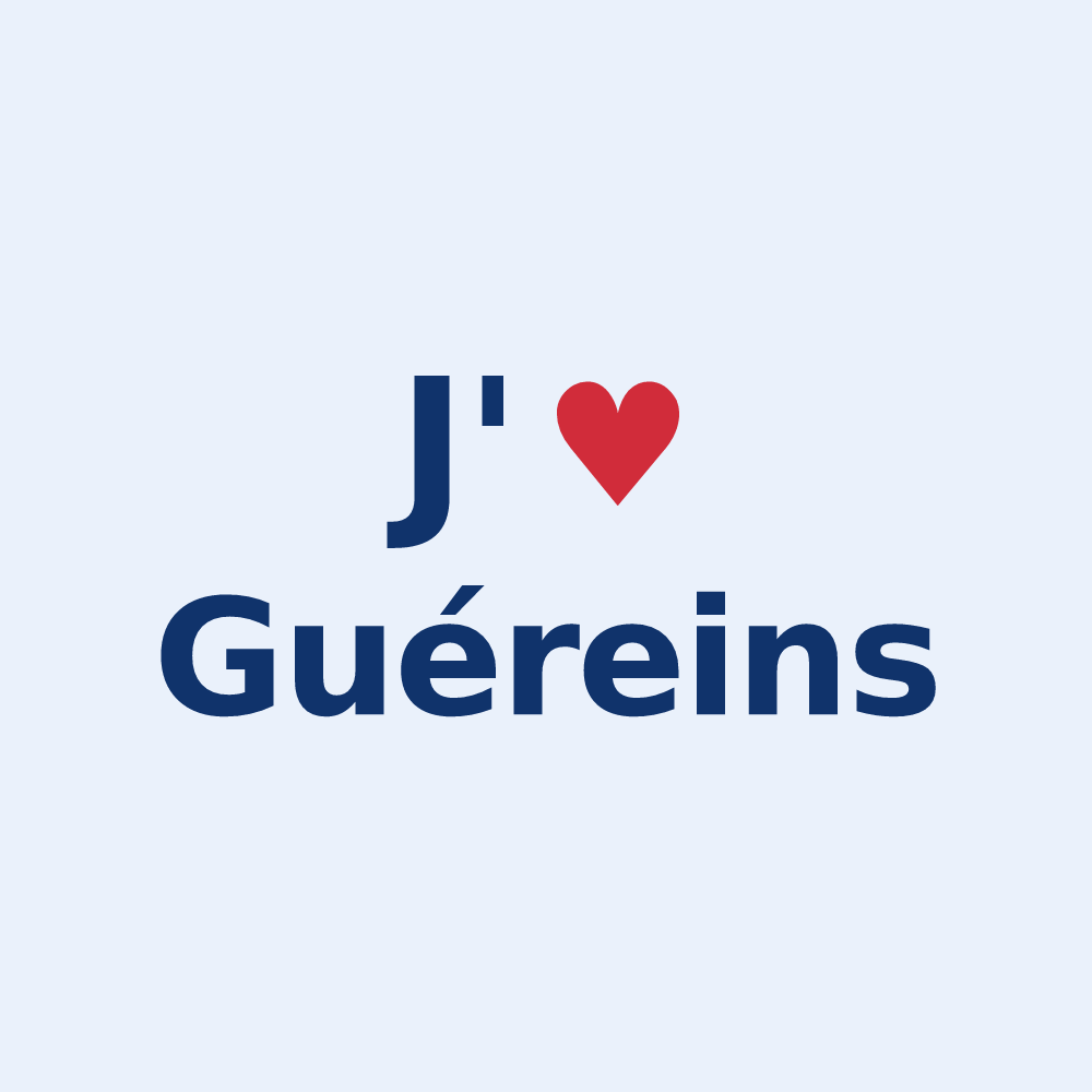 Sticker personnalisé Guéreins — design « J'aime Guéreins » imprimé sur le sticker