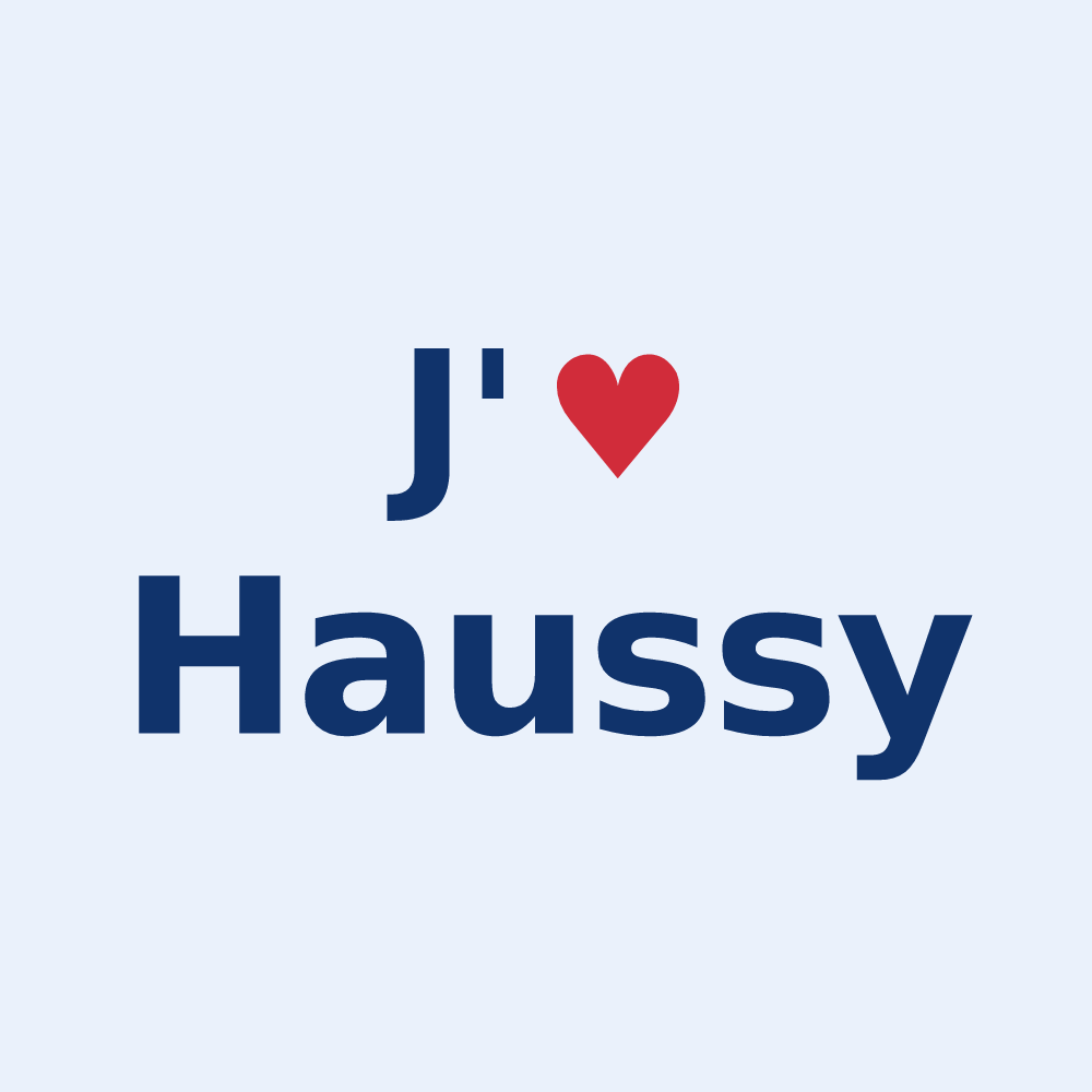 Sticker personnalisé Haussy — design « J'aime Haussy » imprimé sur le sticker