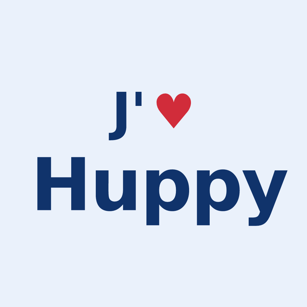 Sticker personnalisé Huppy — design « J'aime Huppy » imprimé sur le sticker
