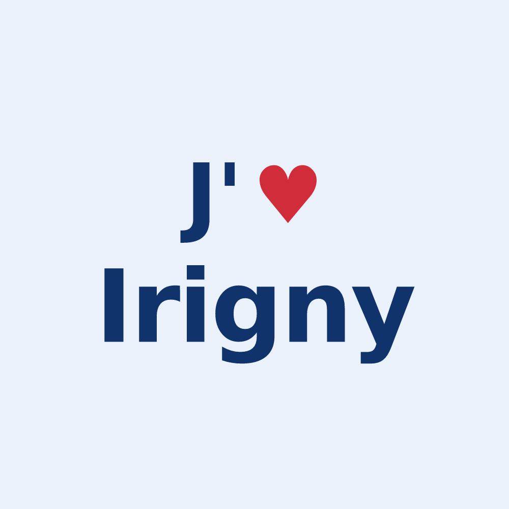 Sticker personnalisé Irigny — design « J'aime Irigny » imprimé sur le sticker