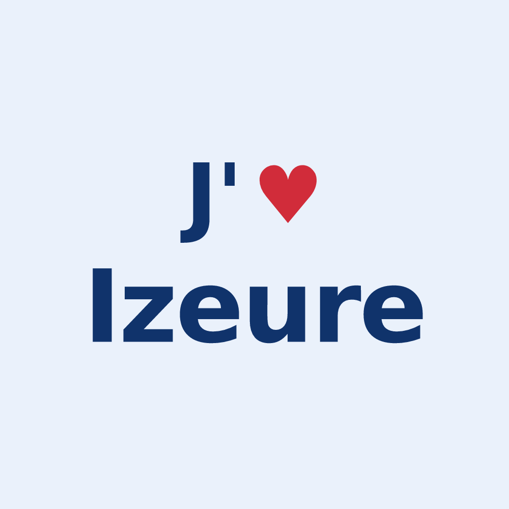 Sticker personnalisé Izeure — design « J'aime Izeure » imprimé sur le sticker