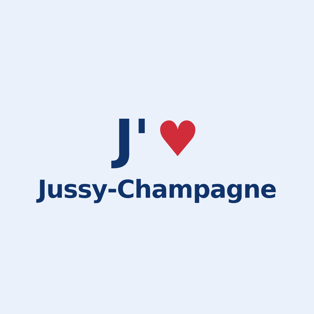 Sticker personnalisé Jussy-Champagne — design « J'aime Jussy-Champagne » imprimé sur le sticker