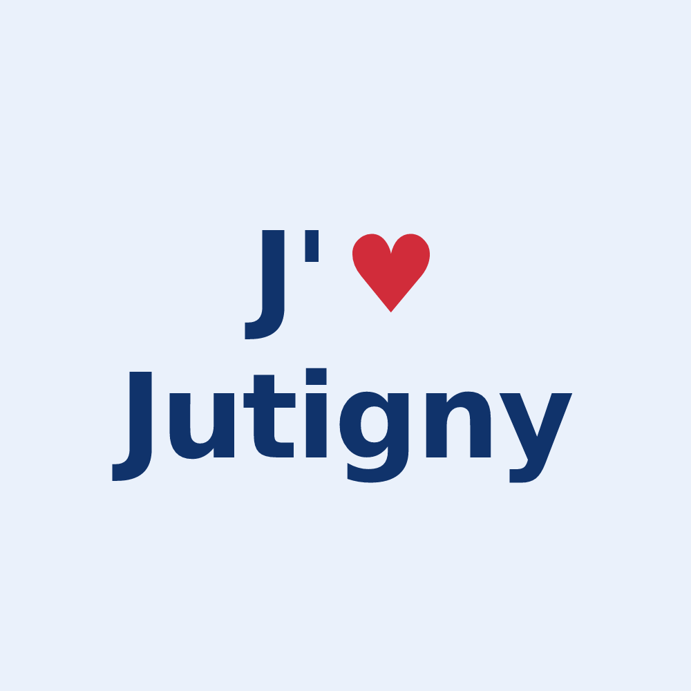 Sticker personnalisé Jutigny — design « J'aime Jutigny » imprimé sur le sticker