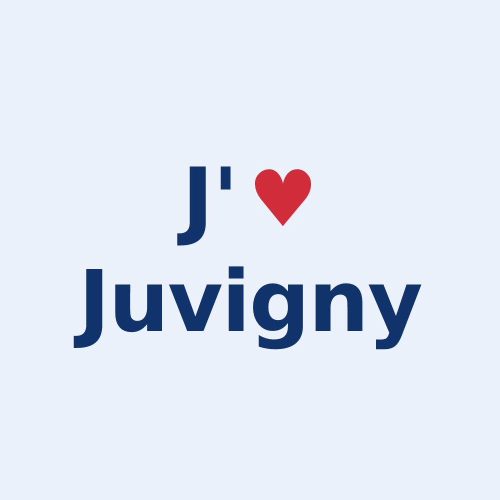 Sticker personnalisé Juvigny — design « J'aime Juvigny » imprimé sur le sticker