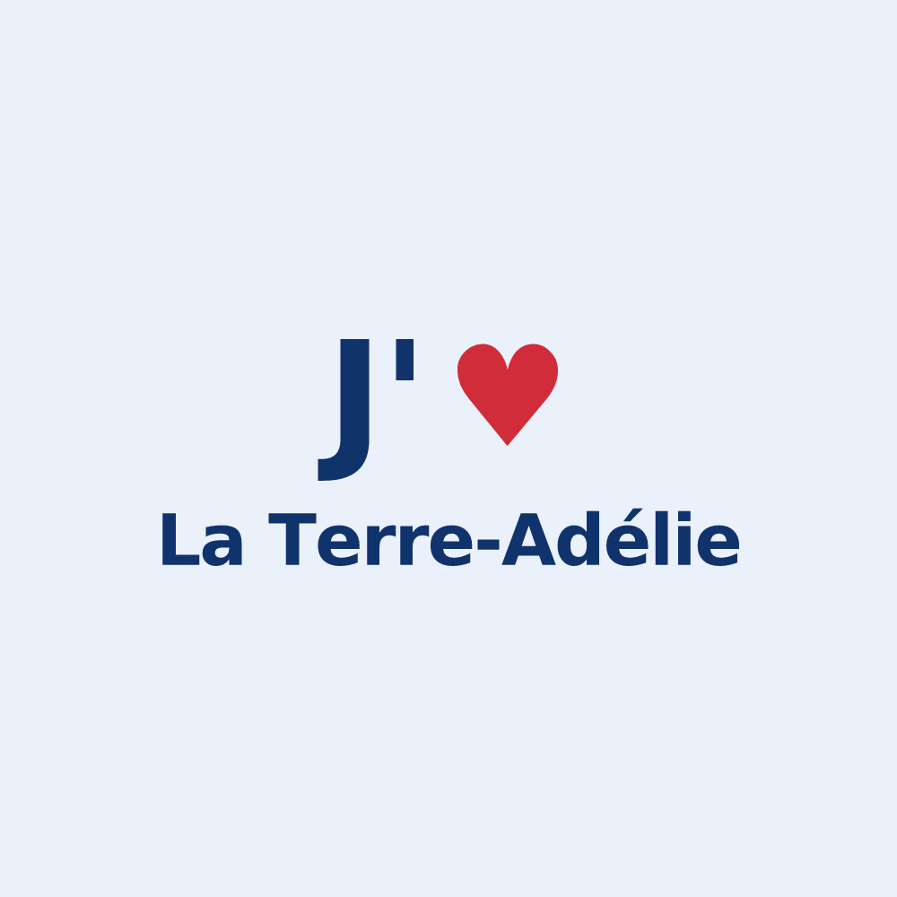 Sticker personnalisé La Terre-Adélie — design « J'aime La Terre-Adélie » imprimé sur le sticker