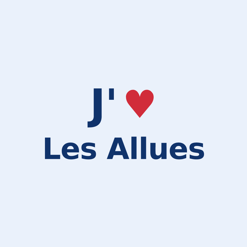 Sticker personnalisé Les Allues — design « J'aime Les Allues » imprimé sur le sticker