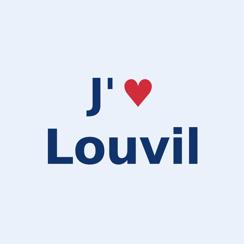 Sticker personnalisé Louvil — design « J'aime Louvil » imprimé sur le sticker