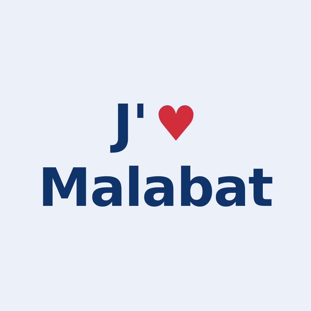 Sticker personnalisé Malabat — design « J'aime Malabat » imprimé sur le sticker