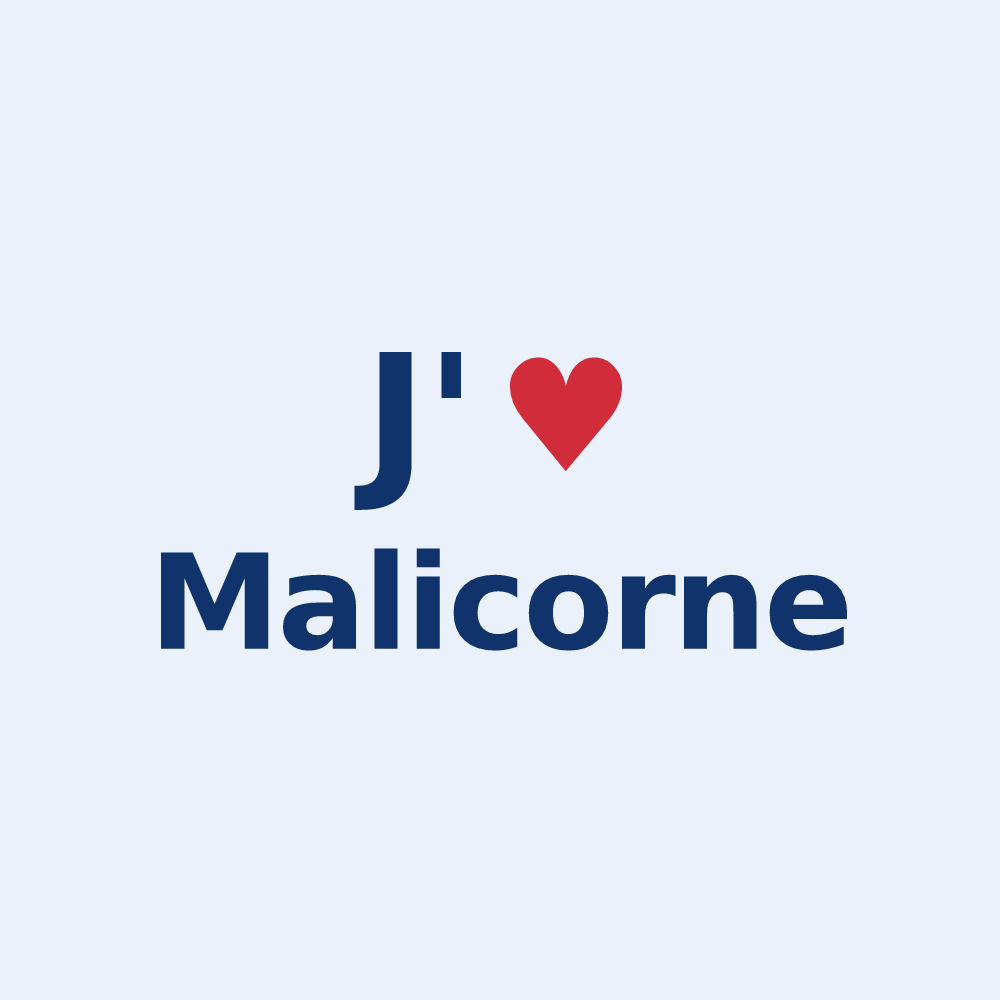 Sticker personnalisé Malicorne — design « J'aime Malicorne » imprimé sur le sticker