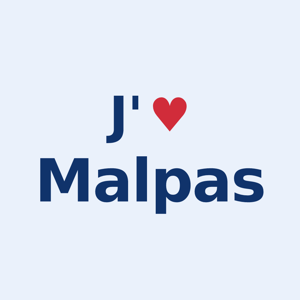 Sticker personnalisé Malpas — design « J'aime Malpas » imprimé sur le sticker