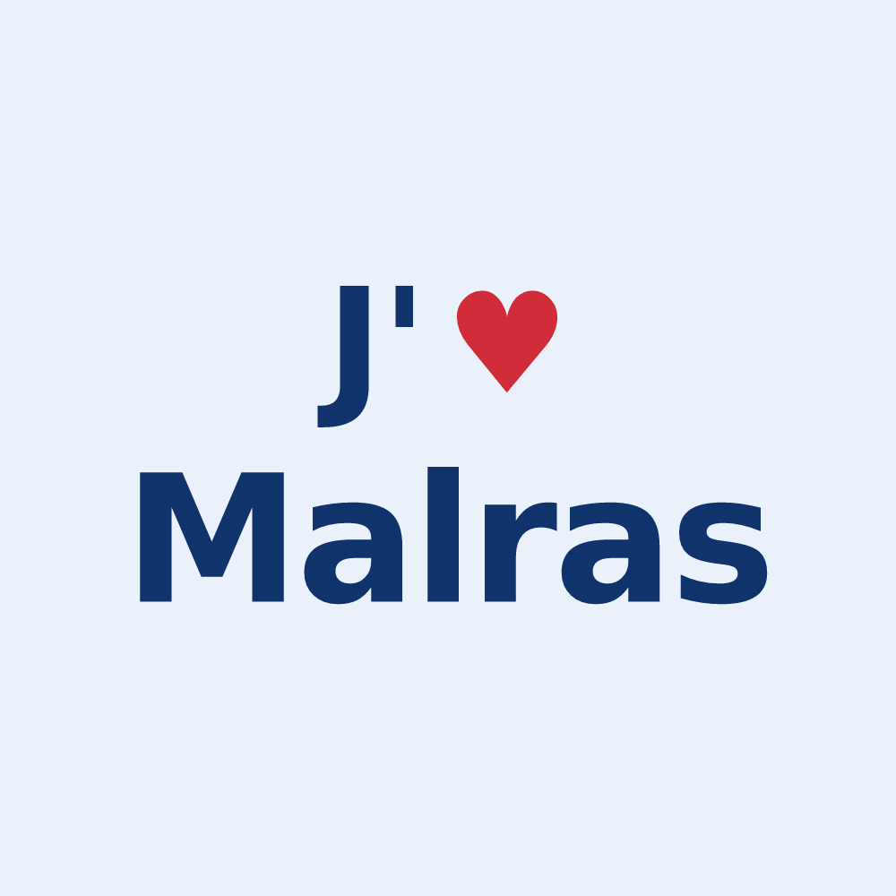 Sticker personnalisé Malras — design J'aime Malras
