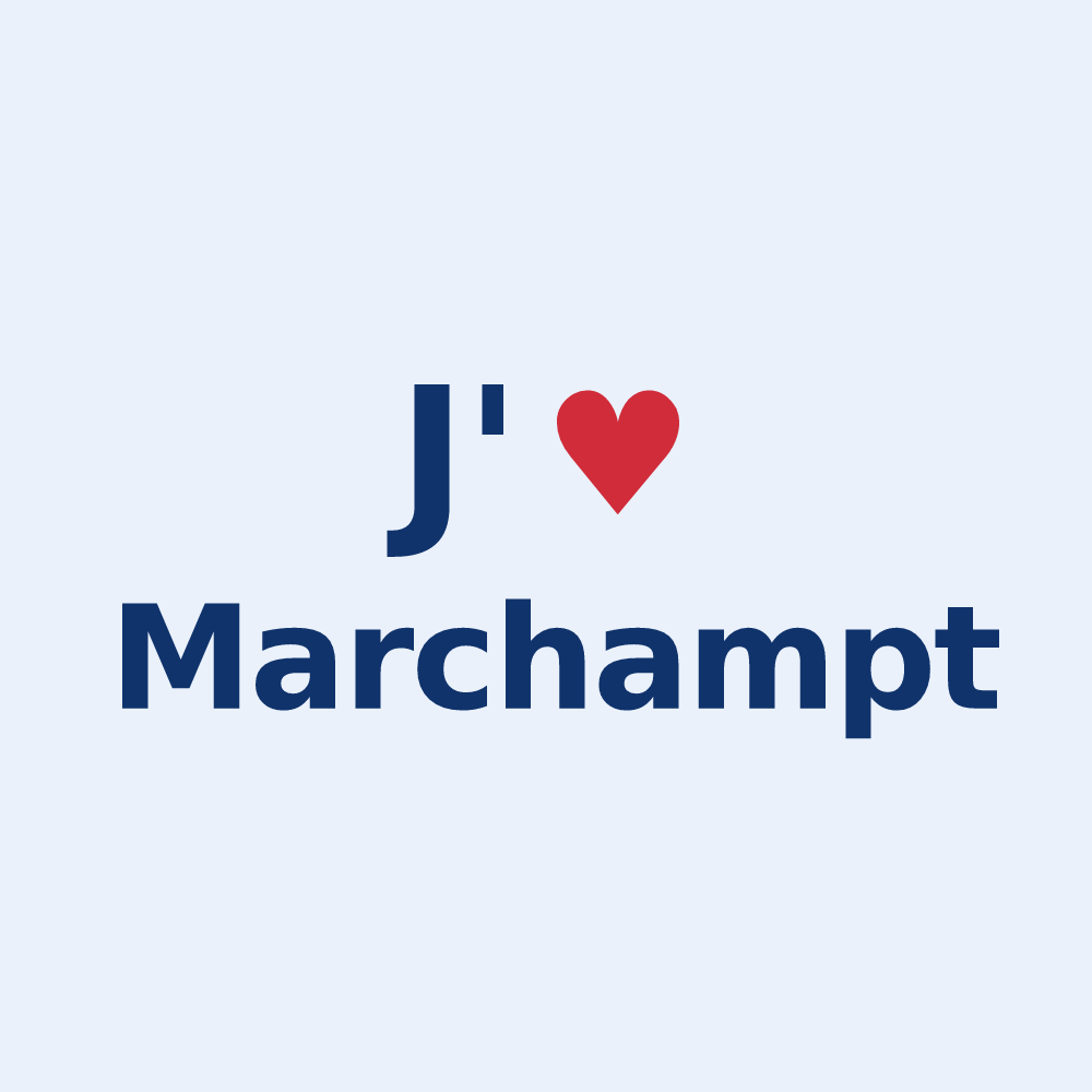 Sticker personnalisé Marchampt — design « J'aime Marchampt » imprimé sur le sticker