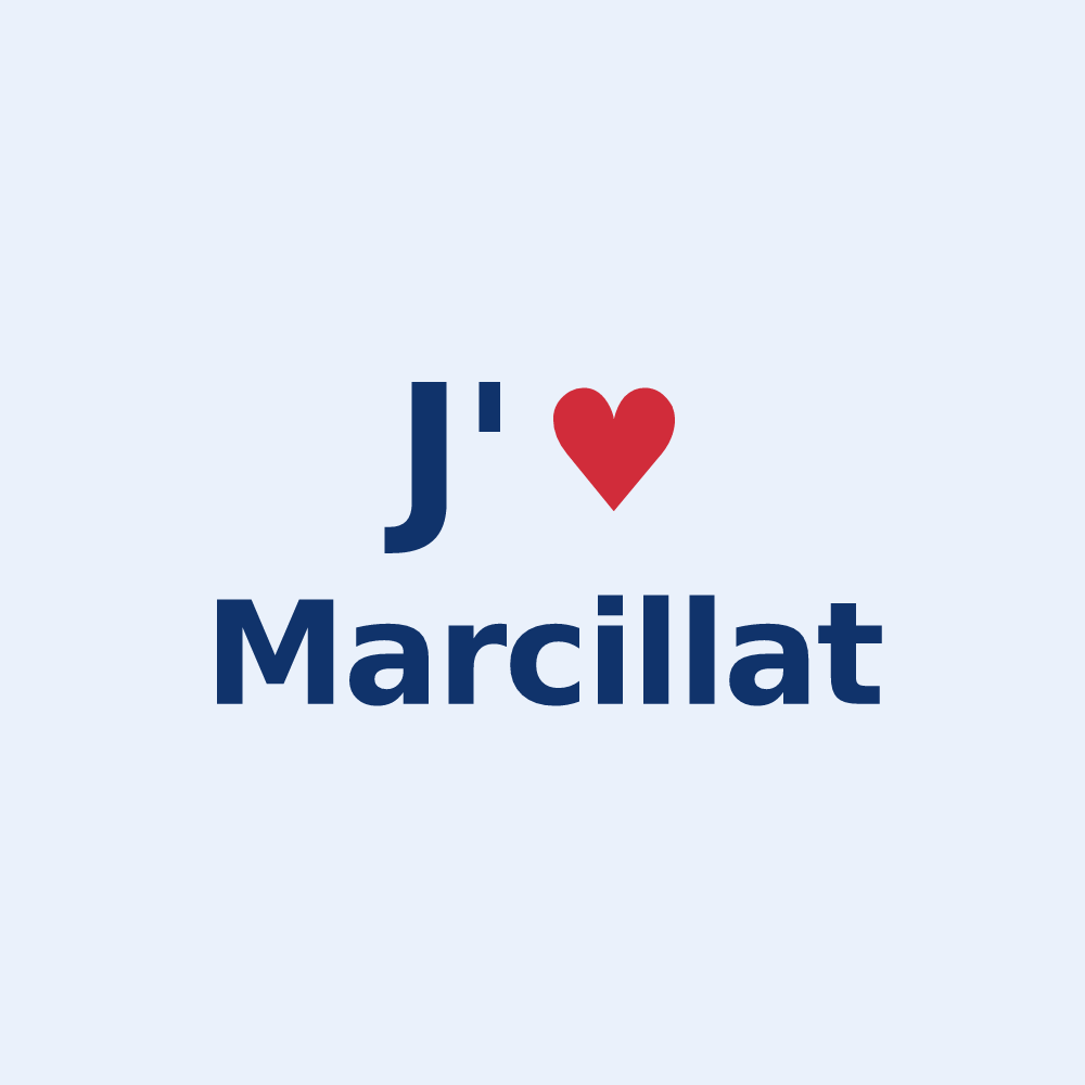 Sticker personnalisé Marcillat — design « J'aime Marcillat » imprimé sur le sticker